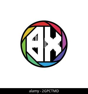 BX Monogram Logo Letter Geometric Polygonal lens rainbow, geometric circle rounded shape style Stock Vector