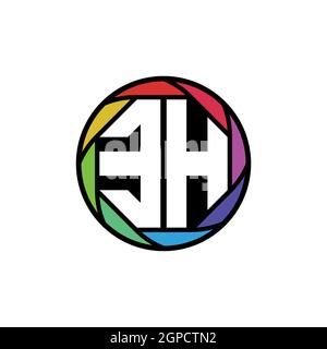 EH Monogram Logo Letter Geometric Polygonal lens rainbow, geometric circle rounded shape style Stock Vector