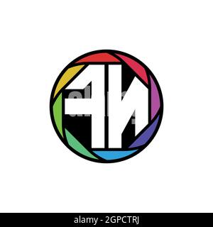 FN Monogram Logo Letter Geometric Polygonal lens rainbow, geometric circle rounded shape style Stock Vector