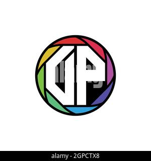 DP Monogram Logo Letter Geometric Polygonal lens rainbow, geometric circle rounded shape style Stock Vector