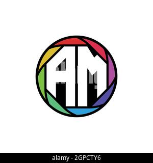 AM Monogram Logo Letter Geometric Polygonal lens rainbow, geometric circle rounded shape style Stock Vector