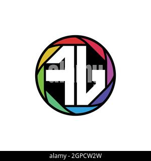 FJ Monogram Logo Letter Geometric Polygonal lens rainbow, geometric circle rounded shape style Stock Vector