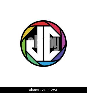 JC Monogram Logo Letter Geometric Polygonal lens rainbow, geometric circle rounded shape style Stock Vector