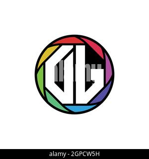 DJ Monogram Logo Letter Geometric Polygonal lens rainbow, geometric circle rounded shape style Stock Vector