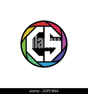 CS Monogram Logo Letter Geometric Polygonal lens rainbow, geometric circle rounded shape style Stock Vector