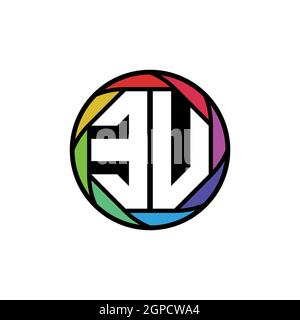 EU Monogram Logo Letter Geometric Polygonal lens rainbow, geometric circle rounded shape style Stock Vector
