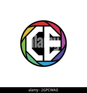 CE Monogram Logo Letter Geometric Polygonal lens rainbow, geometric circle rounded shape style Stock Vector