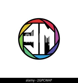 EM Monogram Logo Letter Geometric Polygonal lens rainbow, geometric circle rounded shape style Stock Vector