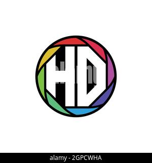 HO Monogram Logo Letter Geometric Polygonal lens rainbow, geometric circle rounded shape style Stock Vector