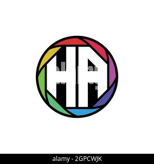 HA Monogram Logo Letter Geometric Polygonal lens rainbow, geometric circle rounded shape style Stock Vector