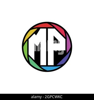 MP Monogram Logo Letter Geometric Polygonal lens rainbow, geometric circle rounded shape style Stock Vector