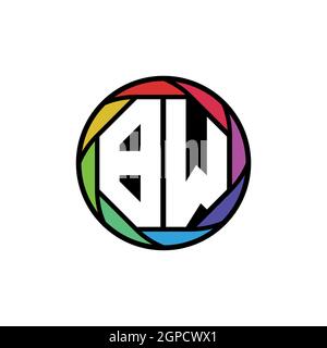 BW Monogram Logo Letter Geometric Polygonal lens rainbow, geometric circle rounded shape style Stock Vector