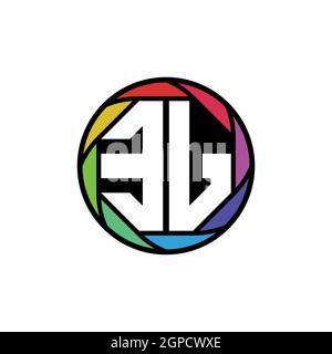 EJ Monogram Logo Letter Geometric Polygonal lens rainbow, geometric circle rounded shape style Stock Vector