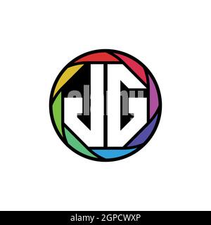 JG Monogram Logo Letter Geometric Polygonal lens rainbow, geometric circle rounded shape style Stock Vector