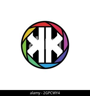 KK Monogram Logo Letter Geometric Polygonal lens rainbow, geometric circle rounded shape style Stock Vector