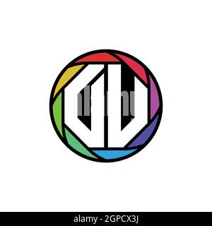 DU Monogram Logo Letter Geometric Polygonal lens rainbow, geometric circle rounded shape style Stock Vector