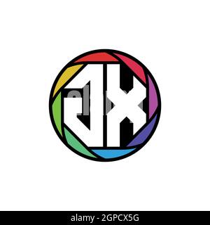 GX Monogram Logo Letter Geometric Polygonal lens rainbow, geometric circle rounded shape style Stock Vector
