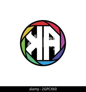 KA Monogram Logo Letter Geometric Polygonal lens rainbow, geometric circle rounded shape style Stock Vector