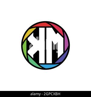 KM Monogram Logo Letter Geometric Polygonal lens rainbow, geometric circle rounded shape style Stock Vector