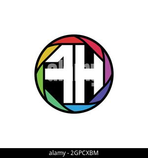 FH Monogram Logo Letter Geometric Polygonal lens rainbow, geometric circle rounded shape style Stock Vector