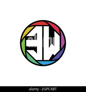 EW Monogram Logo Letter Geometric Polygonal lens rainbow, geometric circle rounded shape style Stock Vector