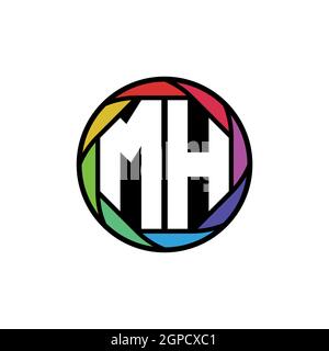 MH Monogram Logo Letter Geometric Polygonal lens rainbow, geometric circle rounded shape style Stock Vector
