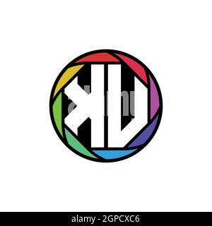 KU Monogram Logo Letter Geometric Polygonal lens rainbow, geometric circle rounded shape style Stock Vector
