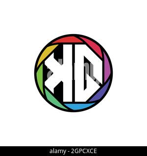 KQ Monogram Logo Letter Geometric Polygonal lens rainbow, geometric circle rounded shape style Stock Vector