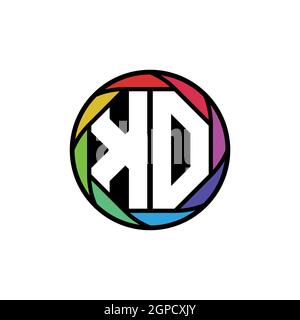 KO Monogram Logo Letter Geometric Polygonal lens rainbow, geometric circle rounded shape style Stock Vector