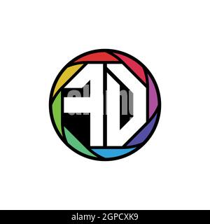 FD Monogram Logo Letter Geometric Polygonal lens rainbow, geometric circle rounded shape style Stock Vector