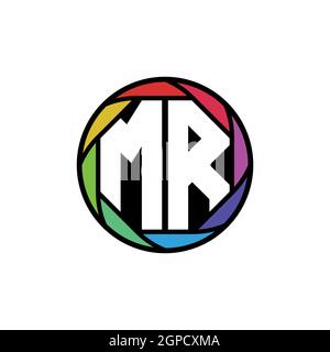 MR Monogram Logo Letter Geometric Polygonal lens rainbow, geometric circle rounded shape style Stock Vector