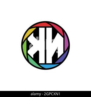 KN Monogram Logo Letter Geometric Polygonal lens rainbow, geometric circle rounded shape style Stock Vector