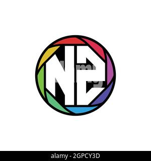 NZ Monogram Logo Letter Geometric Polygonal lens rainbow, geometric circle rounded shape style Stock Vector