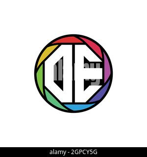 OE Monogram Logo Letter Geometric Polygonal lens rainbow, geometric circle rounded shape style Stock Vector