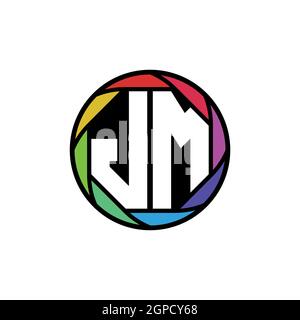 JM Monogram Logo Letter Geometric Polygonal lens rainbow, geometric circle rounded shape style Stock Vector