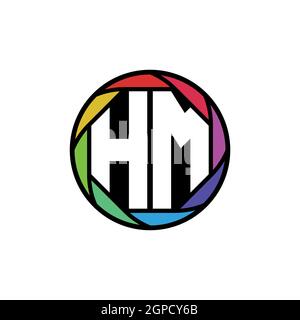 HM Monogram Logo Letter Geometric Polygonal lens rainbow, geometric circle rounded shape style Stock Vector