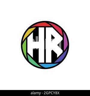 HR Monogram Logo Letter Geometric Polygonal lens rainbow, geometric circle rounded shape style Stock Vector