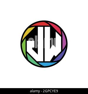 JW Monogram Logo Letter Geometric Polygonal lens rainbow, geometric circle rounded shape style Stock Vector