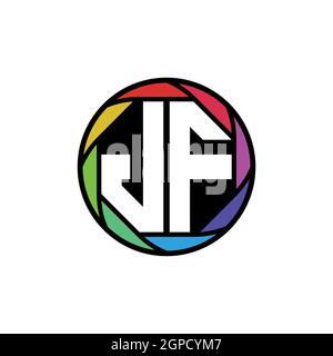 JF Monogram Logo Letter Geometric Polygonal lens rainbow, geometric circle rounded shape style Stock Vector