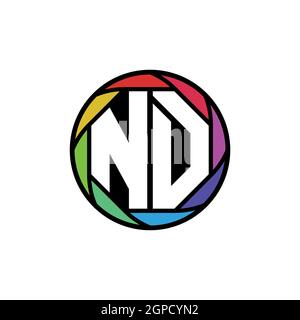 ND Monogram Logo Letter Geometric Polygonal lens rainbow, geometric circle rounded shape style Stock Vector