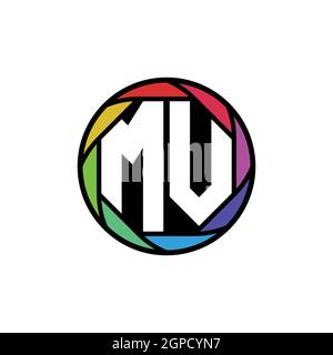 MV Monogram Logo Letter Geometric Polygonal lens rainbow, geometric circle rounded shape style Stock Vector