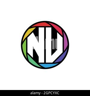 NU Monogram Logo Letter Geometric Polygonal lens rainbow, geometric circle rounded shape style Stock Vector