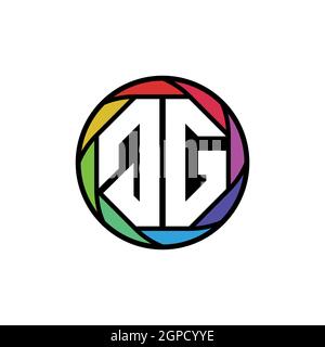 QG Monogram Logo Letter Geometric Polygonal lens rainbow, geometric circle rounded shape style Stock Vector
