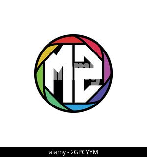 MZ Monogram Logo Letter Geometric Polygonal lens rainbow, geometric circle rounded shape style Stock Vector