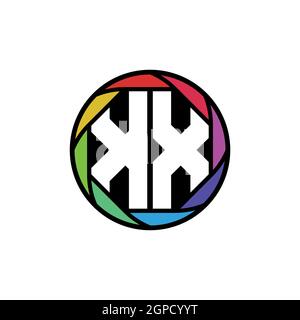KX Monogram Logo Letter Geometric Polygonal lens rainbow, geometric circle rounded shape style Stock Vector