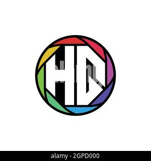 HQ Monogram Logo Letter Geometric Polygonal lens rainbow, geometric circle rounded shape style Stock Vector