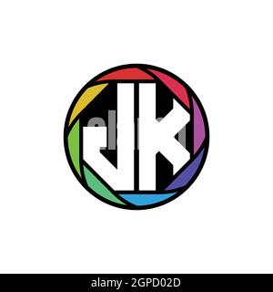 JK Monogram Logo Letter Geometric Polygonal lens rainbow, geometric circle rounded shape style Stock Vector