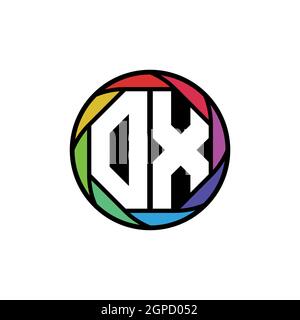 OX Monogram Logo Letter Geometric Polygonal lens rainbow, geometric circle rounded shape style Stock Vector