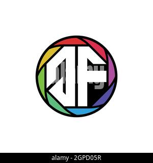 QF Monogram Logo Letter Geometric Polygonal lens rainbow, geometric circle rounded shape style Stock Vector