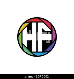 HF Monogram Logo Letter Geometric Polygonal lens rainbow, geometric circle rounded shape style Stock Vector